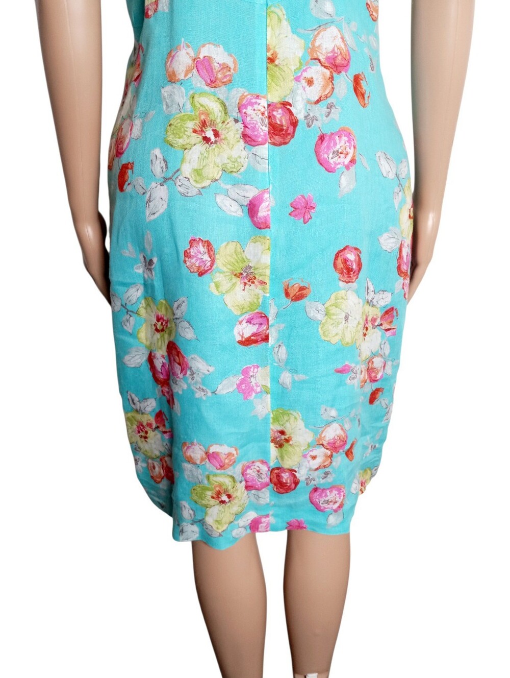 Vintage Jigsaw Aqua Floral  Sheath Dress 14 UK Size 10 US 100% Linen Summer - Picture 5 of 10